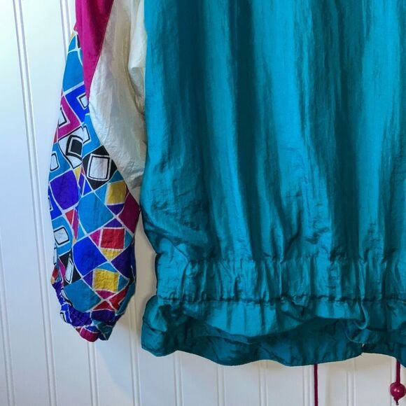 VTG 90s Windbreaker Jacket Geometric Colorblock Womens XLarge Full Zip Sunterra - Picture 10 of 11